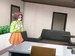 Anime lesbians sharing a dildo