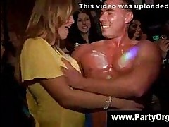 Clothed female naked man party