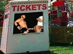 Gay tattoo aficionado visits gay carnival for a hot bareback cock ride